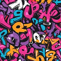 点击来源直接获取大图文件 |具有夸张风格的涂鸦文字无缝图案