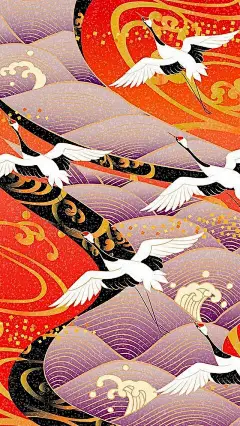 东方织物上的鹤元素。 ​

#艺术范##手帐素材插画手绘# ​​​​