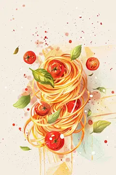 番茄意面经典西餐插画