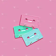 盒式录音带,彩色蜡笔,背景,平坦的,传媒,粉饼,塑胶,技术,复古,写实