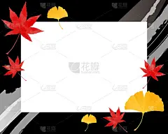 日式秋叶银杏框架(黑色背景)