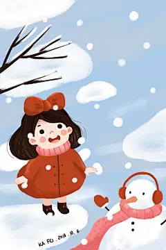 儿童插画 下雪了~~~ | 卡菲画画 - 原创作品 - 涂鸦王国插画