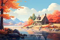 秋色暖色调红叶插画