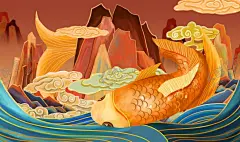 中国风插画 【酷图网】中国风,国风,国潮,中式,新中式,现代,古风,复古,古典,文化,中华,日式,日式风,传统文化,传统,民族风,背景,底图,壁纸,招贴,海报,地产,广告,宣传,单透,详情页,店铺首页,展板,单页,彩页,传单,水墨,元素,装饰,创意,图案,素材,手绘,插画,插图,扁平风,锦鲤,鲤鱼,