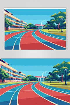 AI数字艺术扁平风校园球场操场插画-众图网