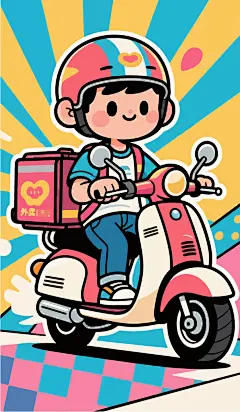 手绘外卖小哥插画