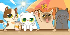 原创夏天猫半身度假插画海报