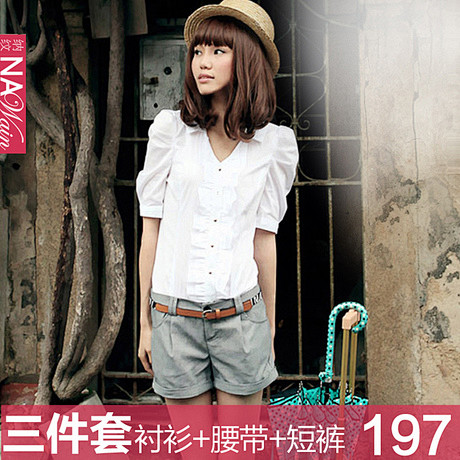 2012夏装新款品质女装衬衫套装韩版短袖...