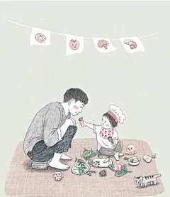 超暖心的父女插画，爸爸永远是女儿最有力的保护伞