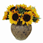 【整体花艺】 整体花艺 黄色太阳花+仿旧陶瓷花器 W450*D450*H480mm-BDHOME家居网#家居# #家具# #家居日用##摆件#