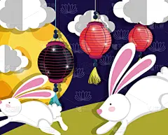 图像,兔子,快乐,中秋节,可爱的,传统,贺卡,图表设计师,庆祝,装饰