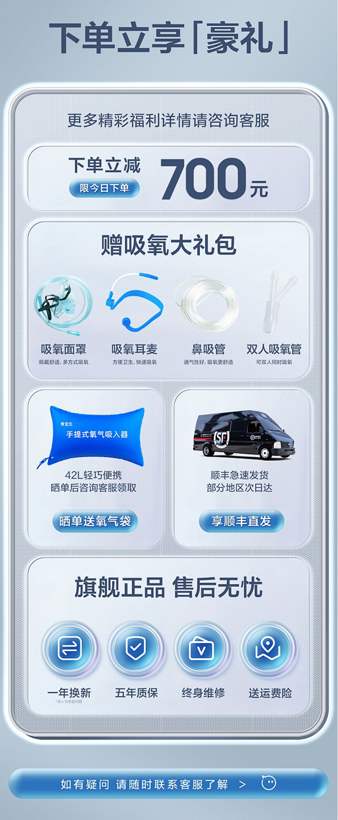 海尔3L医用级制氧机医疗用家庭用吸氧气孕...