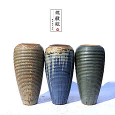 螺纹粗陶罐坛子罐子陶罐花盆园林庭院景观造景摆件土陶罐子花钵6