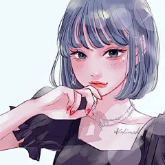 画师「kakimaku」作品欣赏：妆容精致的蓝发女孩人物插画