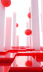 3d rendering 3d graphics of red spheres against a white background, in the style of columns and totems, translucent overlapping, illuminated interiors, rectangular fields, emphasis on light and shadow, pop-inspired installations, high-angle