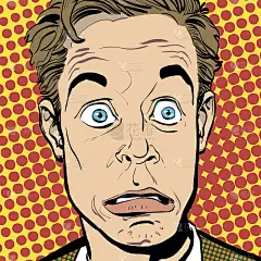 惊讶男人的肖像。惊讶的商人。惊讶的人。广告、促销的概念、构思。波普艺术复古风格的插画。复古风格的人。