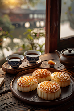 八月节中秋节美食月饼摄影照片