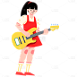 开学季吉他女孩扁平风贴纸