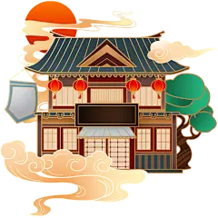 中国风手绘亭阁城市地标名胜古迹建筑宝塔景点插画PSD设计素材(28)