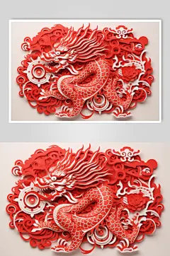 AI数字艺术龙年主题中式传统剪纸窗花插画