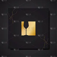 贺卡,矢量,模板,华贵,标志,葡萄酒杯,黄金,黑色背景,请柬,饮料