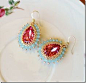 chibistar88 Swarovski crystal beaded bezel 18x13 rose pear shaped crystal pacific opal crystal gold earrings