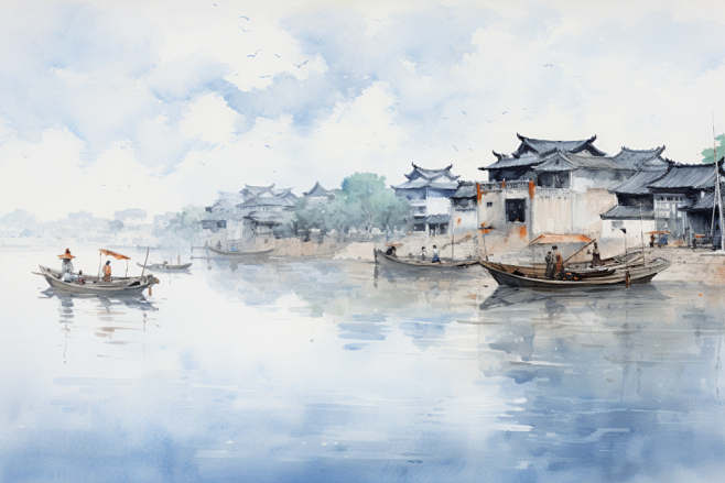 烟雨江南插画绘画