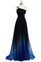 Audrey Bride Gradient Color Prom Evening Dress Beaded Ball Gown-26W-Blue