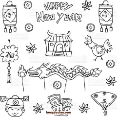 关于新年除夕的超多小元素简笔画！超级简单可爱，包括中国庙会，各种花灯大红灯笼，鞭炮，舞狮子，中国纸扇子，年年有余，压岁钱红包，大元宝，拨浪鼓，礼物等等，一起来过大年吧！