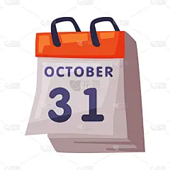 10月31日日历，万圣节快乐卡通风格矢量插图在白色的背景