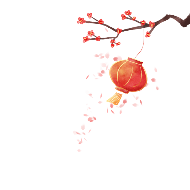 春节水彩-1-树枝灯笼