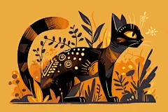 猫咪装饰贴图小黑猫插画素材