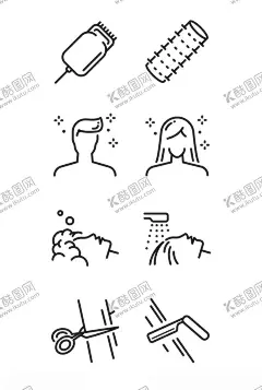 美发矢量线描插画 【酷图网】线描插画,美发插画,美发元素,扁平风图标,图标设计,图标元素,矢量元素,元素设计