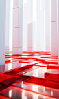 glass tiles with red shapes in this background, in the style of vray tracing, columns and totems, light white and white, bold shadows, dripping paint, neo-academism