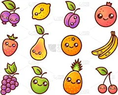 日本漫画风格,水果,浆果,分离着色,可爱的,蔬菜,有机食品,食品,维生素,图像