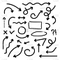 集矢量箭头圆圈和素描涂鸦设计。弯曲的指针集合eps 10