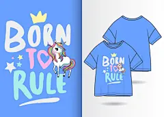独角兽手绘可爱T恤印花插画图案矢量图素材