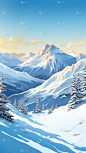 冬季冬天卡通感插画雪景场景背景图片素材