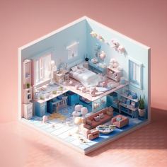 AIGC：微缩剖面房间 3D-花瓣网|陪你做生活的设计师 | 路牌