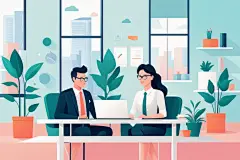 科技金融扁平风商务办公场景插画