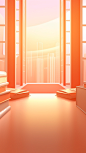 pixel animation desktop app, in the style of light orange, Books and stationery, mirror rooms, soft atmospheric perspective, sunrays shine upon it, Texture of frosted glass, contest winner, free-flowing lines, large-scale canvas impact, Oc rendering, 3d, 