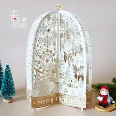 韩国创意烫金立体圣诞节贺卡新年祝福镂空3d水晶球平安夜感谢卡片-淘宝网