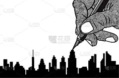 简单的线条画的大城市建设