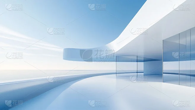 建筑系列通用蓝色建筑简约空间感渐变背景素材-花瓣网