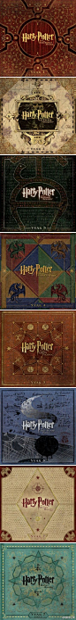 《哈利波特》收藏版的蓝光的8部电影封面，复古设计感，每张都能做手机桌面。转