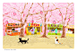 cat illustrations Illustrator japan japanese Landscape sakura TABINEKO Toshinori Mori たびねこ もりとしのり
