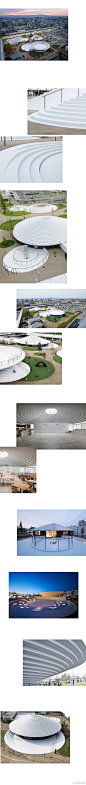 【建筑与景观】【旋】 NENDO的第一个公共项目COFUFUN 车站广场，6000平米，奈良。造型灵感来自传统坟墓（因为自信，不忌讳），建筑均由水泥预制件构成，现场组装。集景观建筑于一体的综合体功能包括观光，游戏，会议，咖啡，商店。。#设计秀# #建筑与景观# @微博设计美学 ​​​​