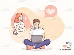异地恋概念插图。幸福的夫妻的角色。男人和女人恋爱约会。平面风格矢量剪辑艺术插图设置孤立的背景。