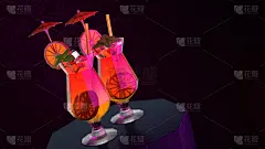 3d插图的两个鸡尾酒在一个黑暗的背景在低多边形风格
