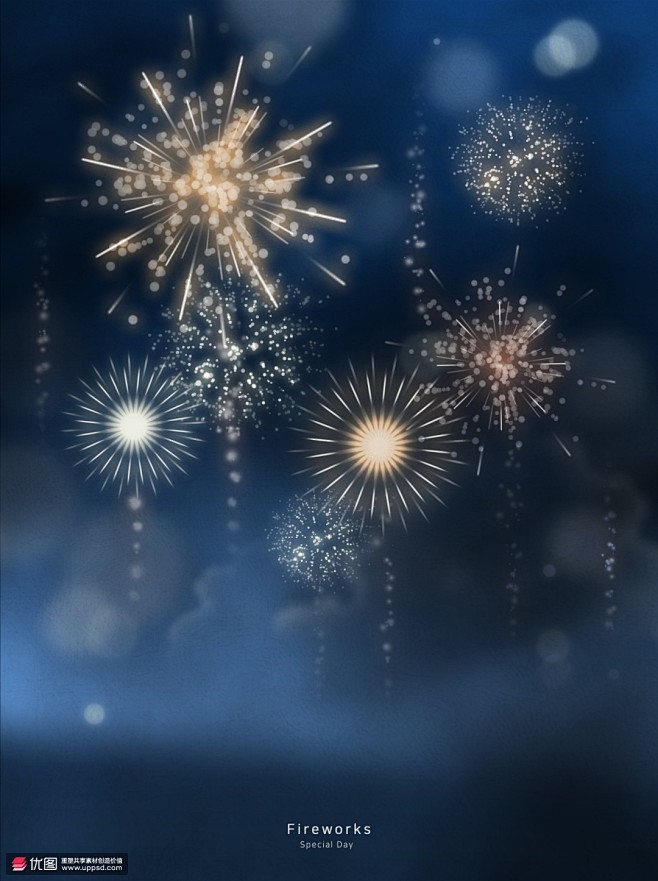 梦幻光斑节日烟花礼花夜空烟花素材 材质素...